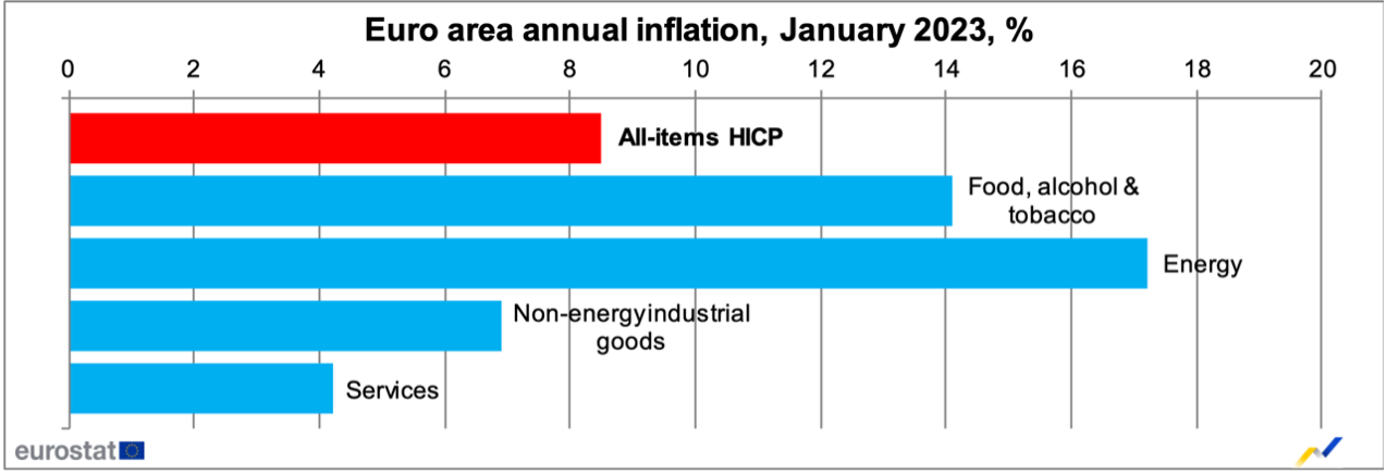 EU Inflation by category Jan 2023
